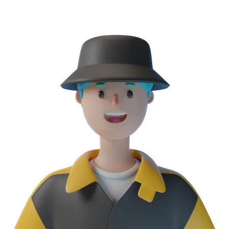 Happy Boy With Round Hat  3D Illustration