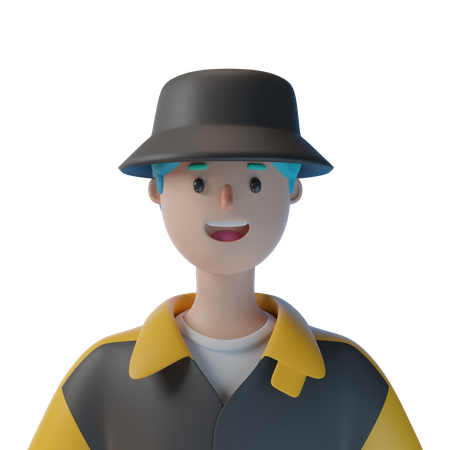Happy Boy With Round Hat 3D Illustration