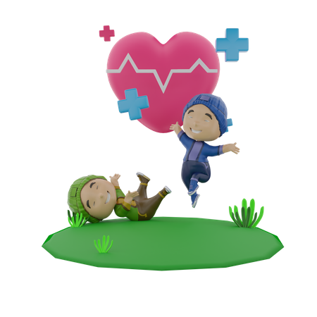 Happy Boys jumping in air  3D Icon