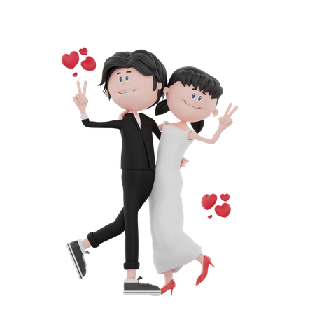 Happy bride and groom  3D Illustration