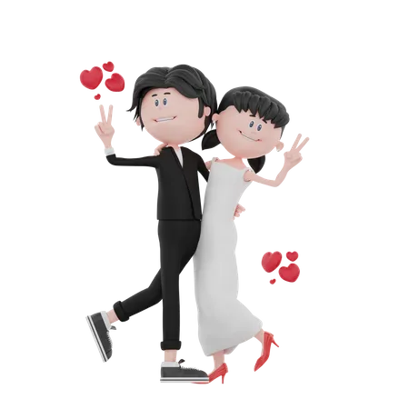 3 D Bride And Groom Character Are Very Happy Illustration 3D Illustration