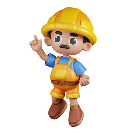 Happy  Builder In Jumping Pose  3D Illustration