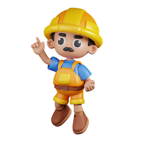 Happy  Builder In Jumping Pose  3D Illustration