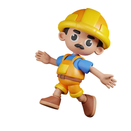 Happy  Builder Jumping  3D Illustration