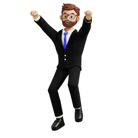 Happy Business Man Jumping  3D Illustration