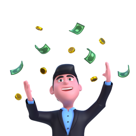 Happy Business Man with Money  3D Illustration