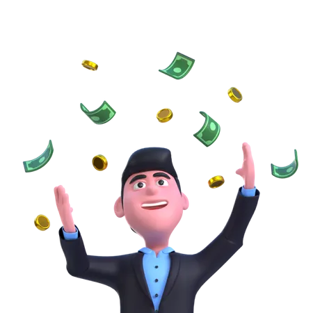 Happy Business Man with Money  3D Illustration