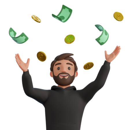 Happy Business Man with Money 3D Illustration