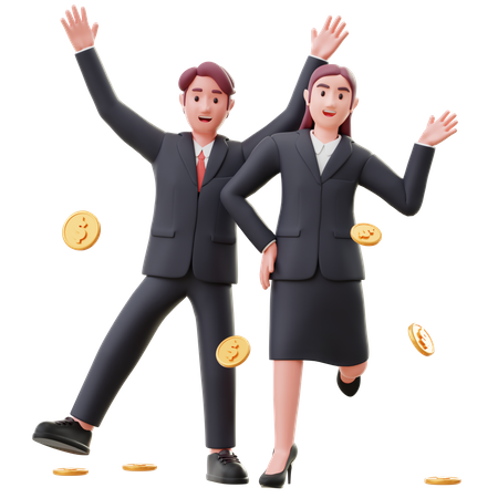 Happy Business people with financial growth 3D Illustration