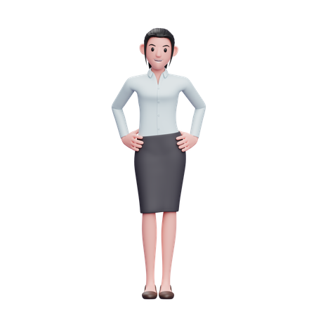 Happy Business Woman With Hand On Waist  3D Icon