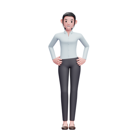 Happy Business Woman With Hand On Waist  3D Icon