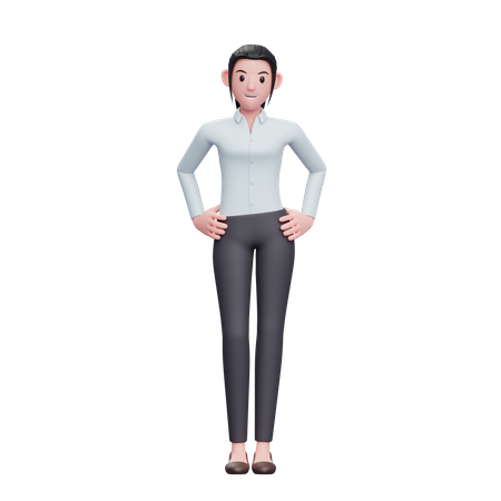 Happy Business Woman With Hand On Waist  3D Illustration