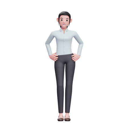 Happy Business Woman With Hand On Waist 3D Illustration