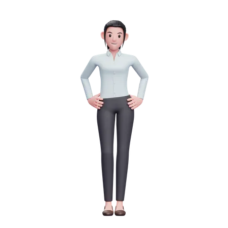 Happy Business Woman With Hand On Waist  3D Illustration