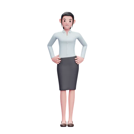 Happy Business Woman With Hand On Waist Wear Skirts And Long Shirts 3 D Render Business Woman Character Illustration 3D Illustration