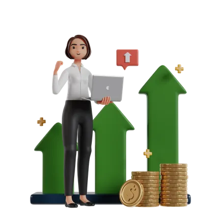 Happy Business Woman With Increasing Investment Growth  3D Illustration