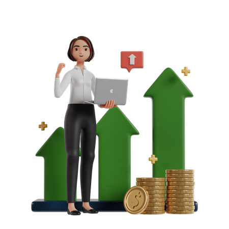 Happy Business Woman With Increasing Investment Growth  3D Illustration