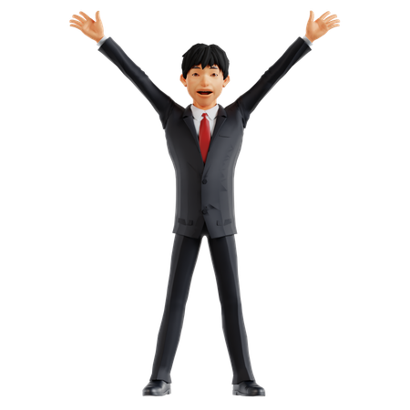 Happy Businessman Giving Standing Pose  3D Illustration