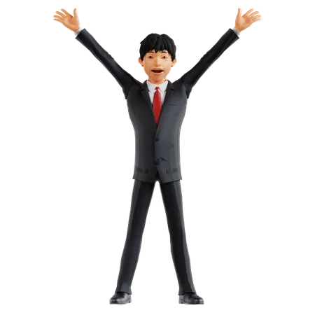 Happy Businessman Giving Standing Pose  3D Illustration