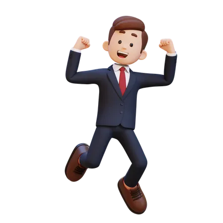 3 D Businessman Character Happy Jumping 3D Illustration