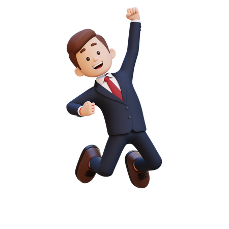 Happy Businessman Jumping And Celebrate Success  3D Illustration