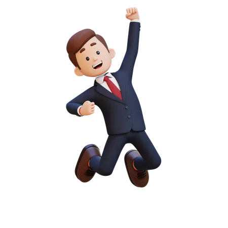 3 D Businessman Character Happy Jumping 3D Illustration