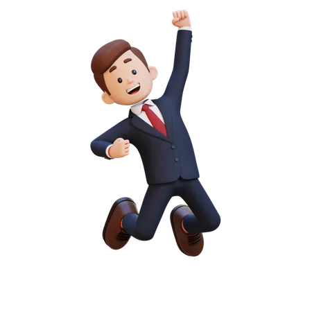 Happy Businessman Jumping And Celebrate Success  3D Illustration