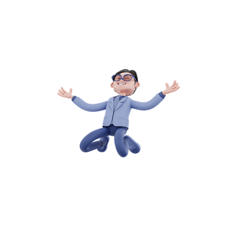 Happy Businessman Jumping In Air  3D Illustration