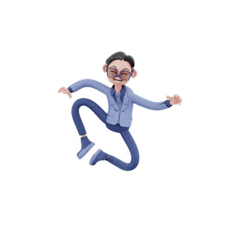 Happy Businessman Jumping In Air  3D Illustration