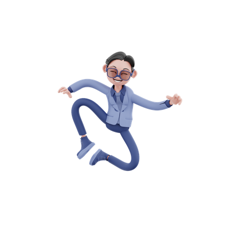 Happy Businessman Jumping In Air  3D Illustration