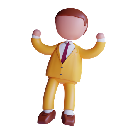Happy businessman raising both hands  3D Icon