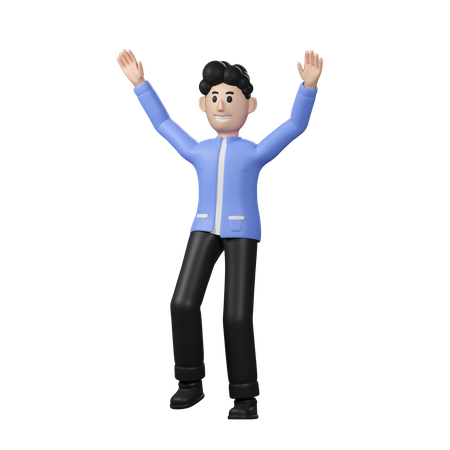 Happy businessman raising hand 3D Illustration