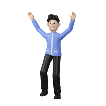 Happy businessman raising hand  3D Illustration