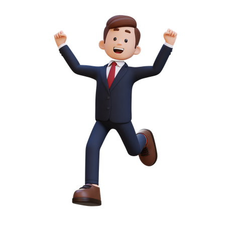 Happy Businessman Running  3D Illustration