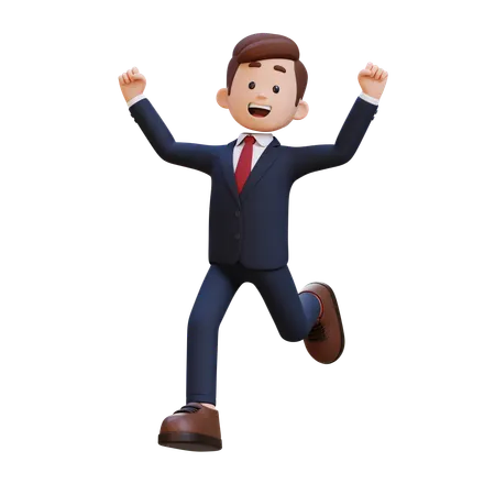Happy Businessman Running  3D Illustration