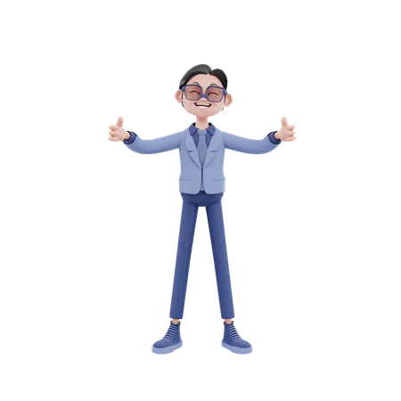 Happy Businessman Showing Two Thumbs Up  3D Illustration