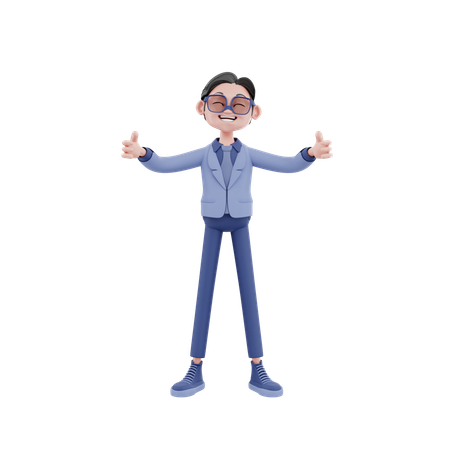 Happy Businessman Showing Two Thumbs Up  3D Illustration