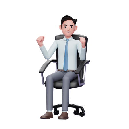 Happy businessman sitting in office chair celebrating  3D Icon