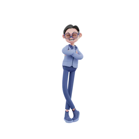 Happy Businessman Standing While Folding Hands  3D Illustration