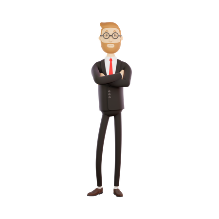 Happy Businessman standing with crossed arms  3D Illustration