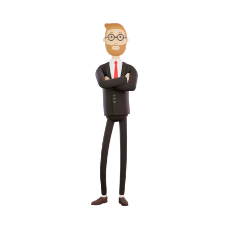 Happy Businessman standing with crossed arms  3D Illustration