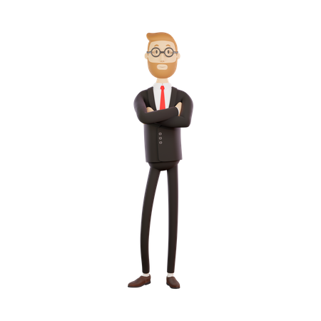 Happy Businessman standing with crossed arms 3D Illustration