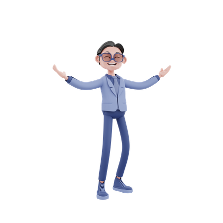 Happy Businessman Standing With Open Arms  3D Illustration