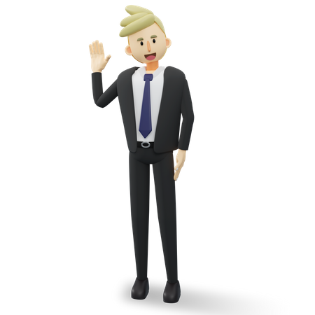 Happy businessman waving hand  3D Icon