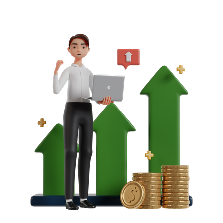 Happy Businessman With Increasing Investment Growth  3D Icon