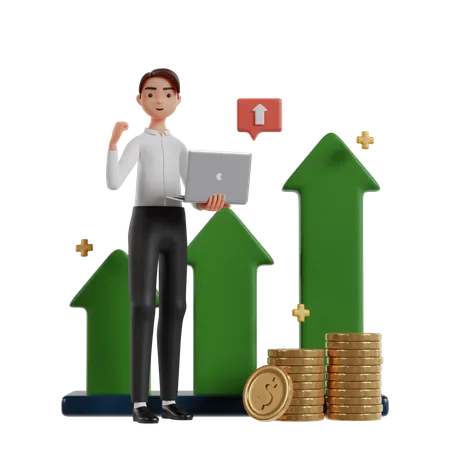 Happy Businessman With Increasing Investment Growth  3D Illustration