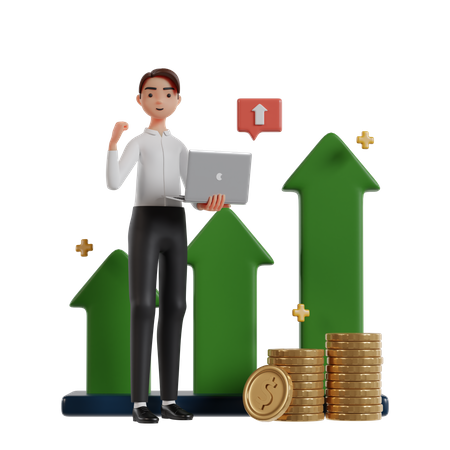 Happy Businessman With Increasing Investment Growth  3D Illustration
