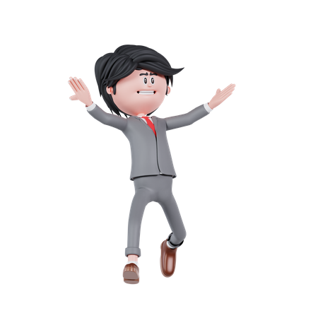 Happy Businessman With Jumping Pose  3D Illustration