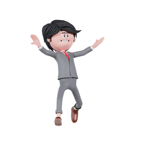 Happy Businessman With Jumping Pose  3D Illustration