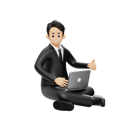 Happy Businessman Works On Laptop  3D Illustration